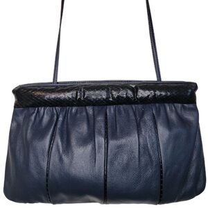 Vintage Andé Navy Blue Clutch Crossbody Bag with Black Snakeskin Trim